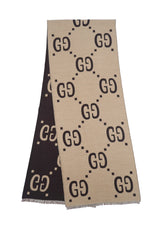 Gucci Wool Silk GG Monogram Freedom Beige Scarf (Pre-owned)