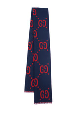 Gucci Jacquard Wool & Silk Blue Scarf (Pre-owned)