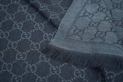 Gucci GG Jacquard Pattern Knitted Wool Dark Grey Scarf (Pre-owned)