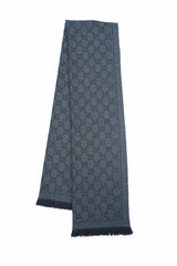 Gucci GG Jacquard Pattern Knitted Wool Dark Grey Scarf (Pre-owned)