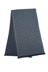 Gucci GG Jacquard Knitted Pattern Wool Grey Scarf (Pre-owned)