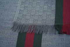 Gucci Grey Red Green Band Wool Silk Scarf (Pre-owned)