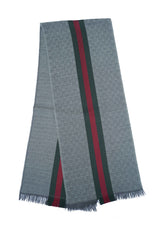 Gucci Grey Red Green Band Wool Silk Scarf (Pre-owned)