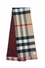 Burberry Red & Beige Reversible Check Cashmere Scarf (Pre-owned)