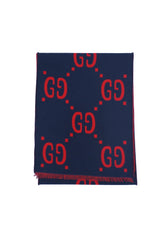 Gucci Jacquard Wool & Silk Blue Scarf (Pre-owned)