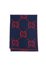 Gucci Jacquard Wool & Silk Blue Scarf (Pre-owned)