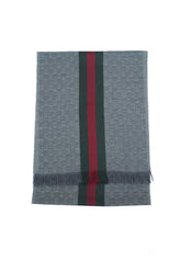 Gucci Grey Red Green Band Wool Silk Scarf (Pre-owned)