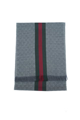 Gucci Grey Red Green Band Wool Silk Scarf (Pre-owned)