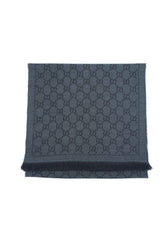 Gucci GG Jacquard Pattern Knitted Wool Dark Grey Scarf (Pre-owned)