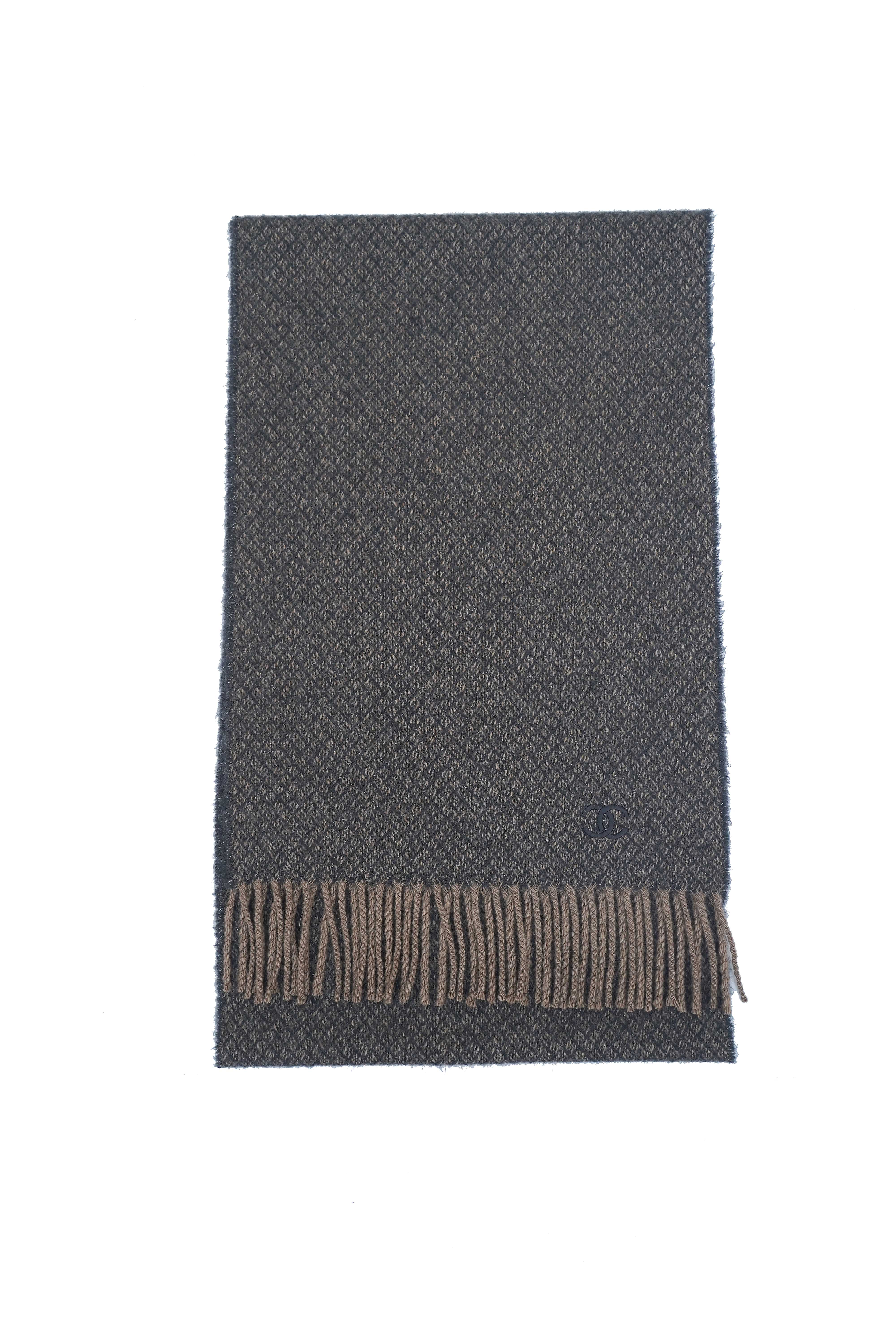 Chanel 2010s Fringed Check Logo Scarf (Pre-owned)