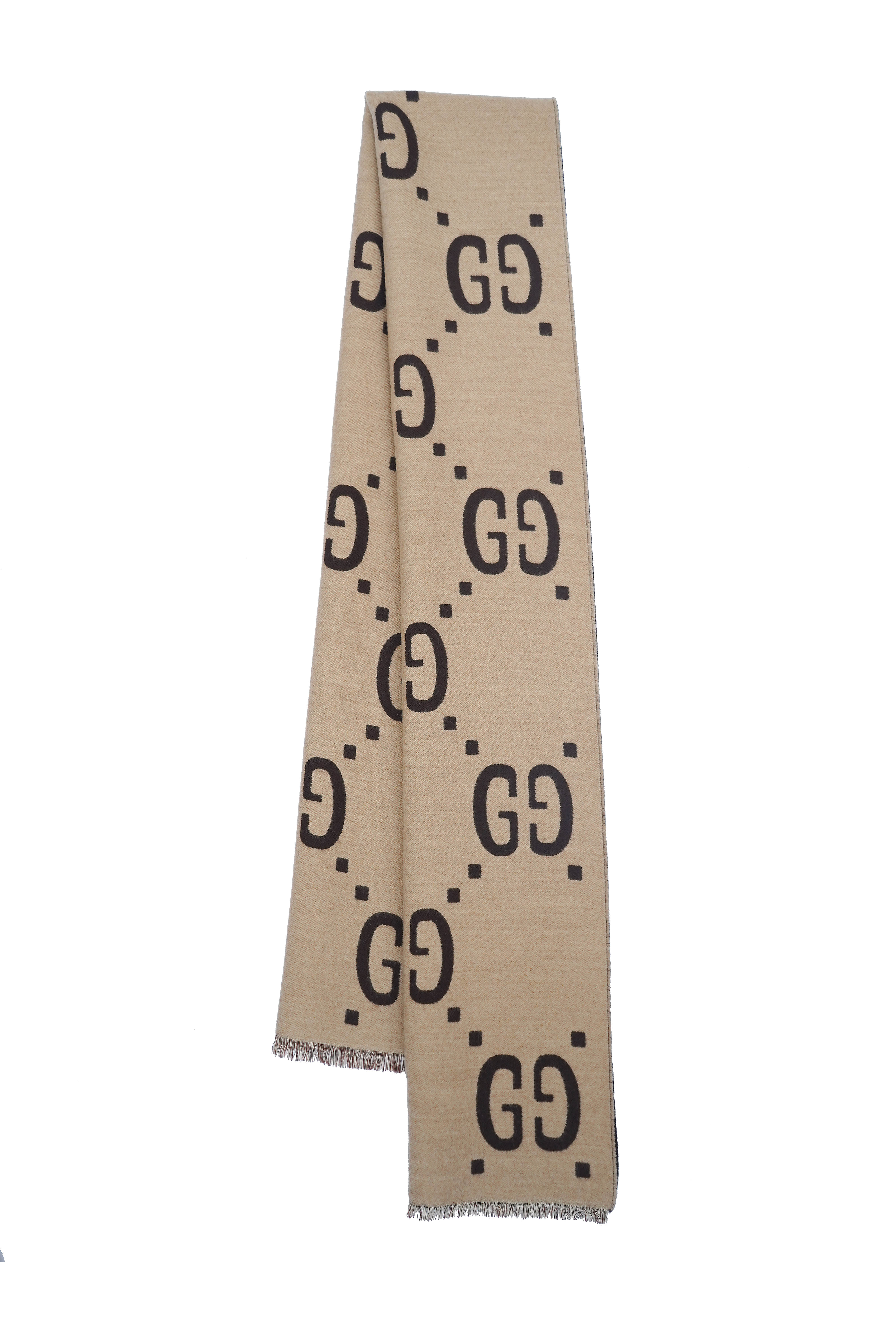 Gucci Wool Silk GG Monogram Freedom Beige Scarf (Pre-owned)