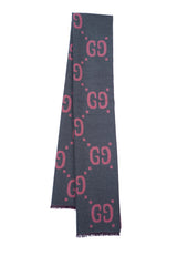 Gucci Jacquard Wool & Silk Grey Scarf (Pre-owned)