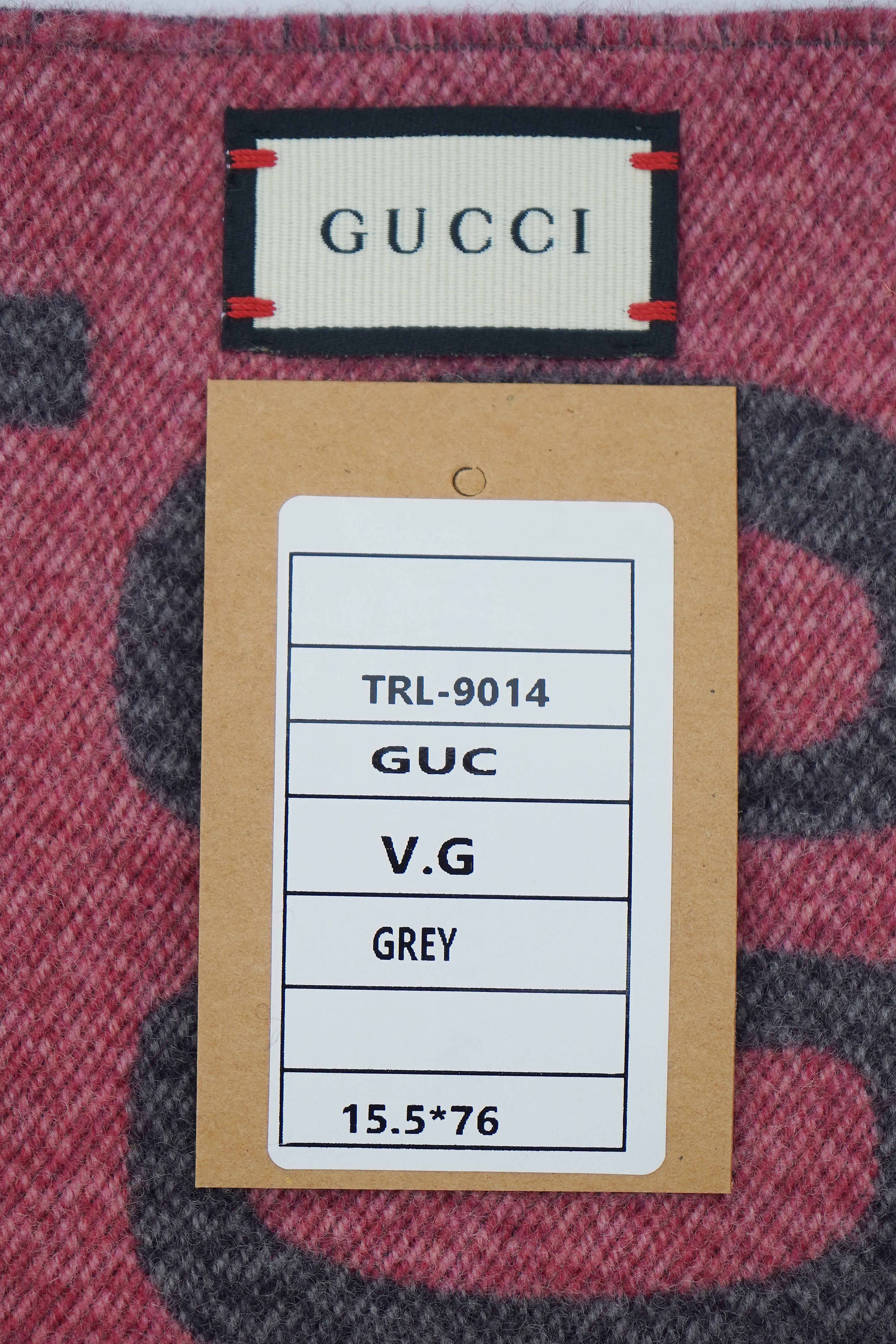 Gucci Jacquard Wool & Silk Grey Scarf (Pre-owned)