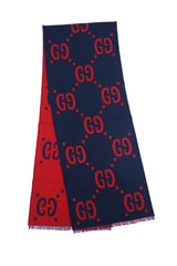 Gucci Jacquard Wool & Silk Blue Scarf (Pre-owned)