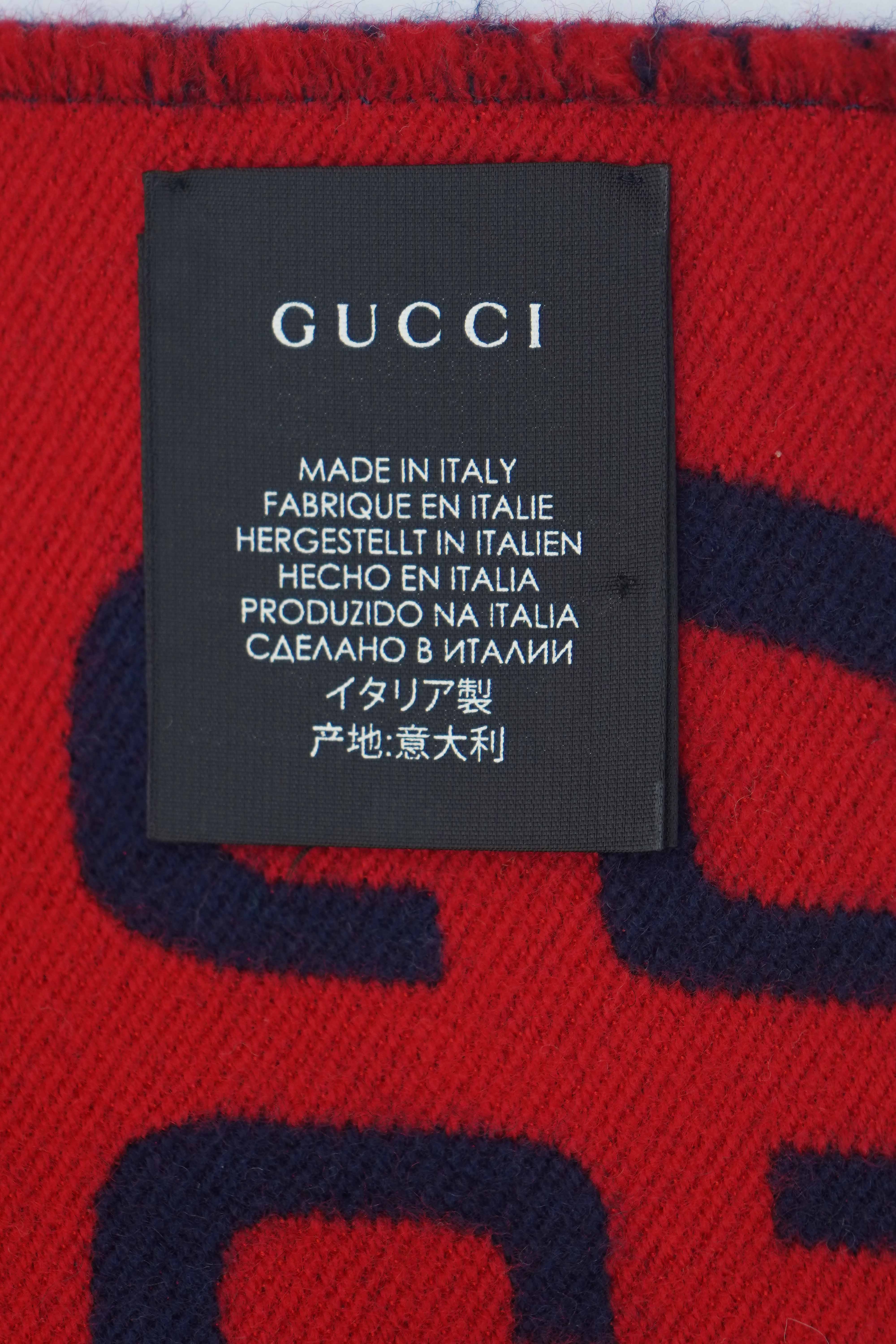 Gucci Jacquard Wool & Silk Blue Scarf (Pre-owned)