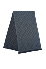 Gucci GG Jacquard Pattern Knitted Wool Dark Grey Scarf (Pre-owned)