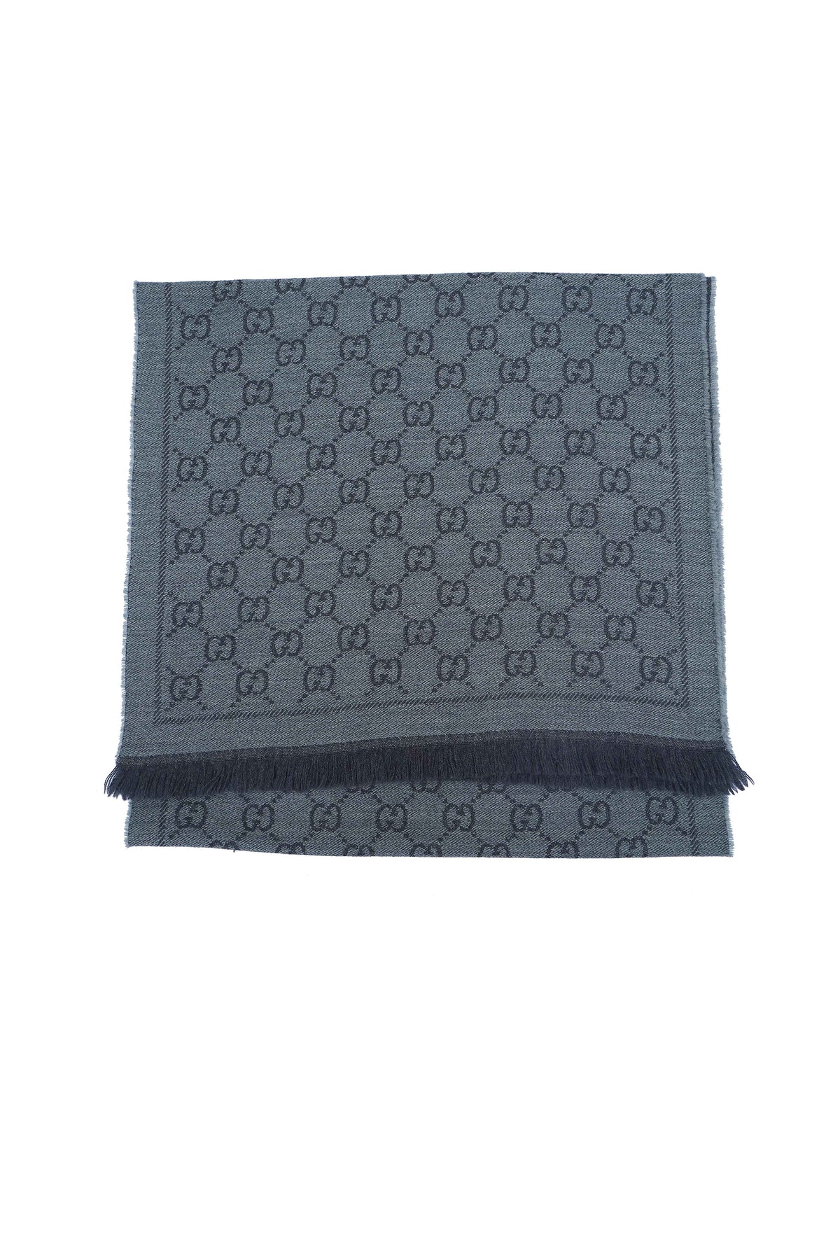 Gucci GG Jacquard Knitted Pattern Wool Grey Scarf (Pre-owned)