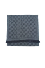 Gucci GG Jacquard Knitted Pattern Wool Grey Scarf (Pre-owned)