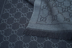 Gucci GG Jacquard Knitted Pattern Wool Grey Scarf (Pre-owned)