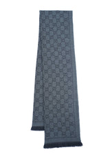 Gucci GG Jacquard Knitted Pattern Wool Grey Scarf (Pre-owned)