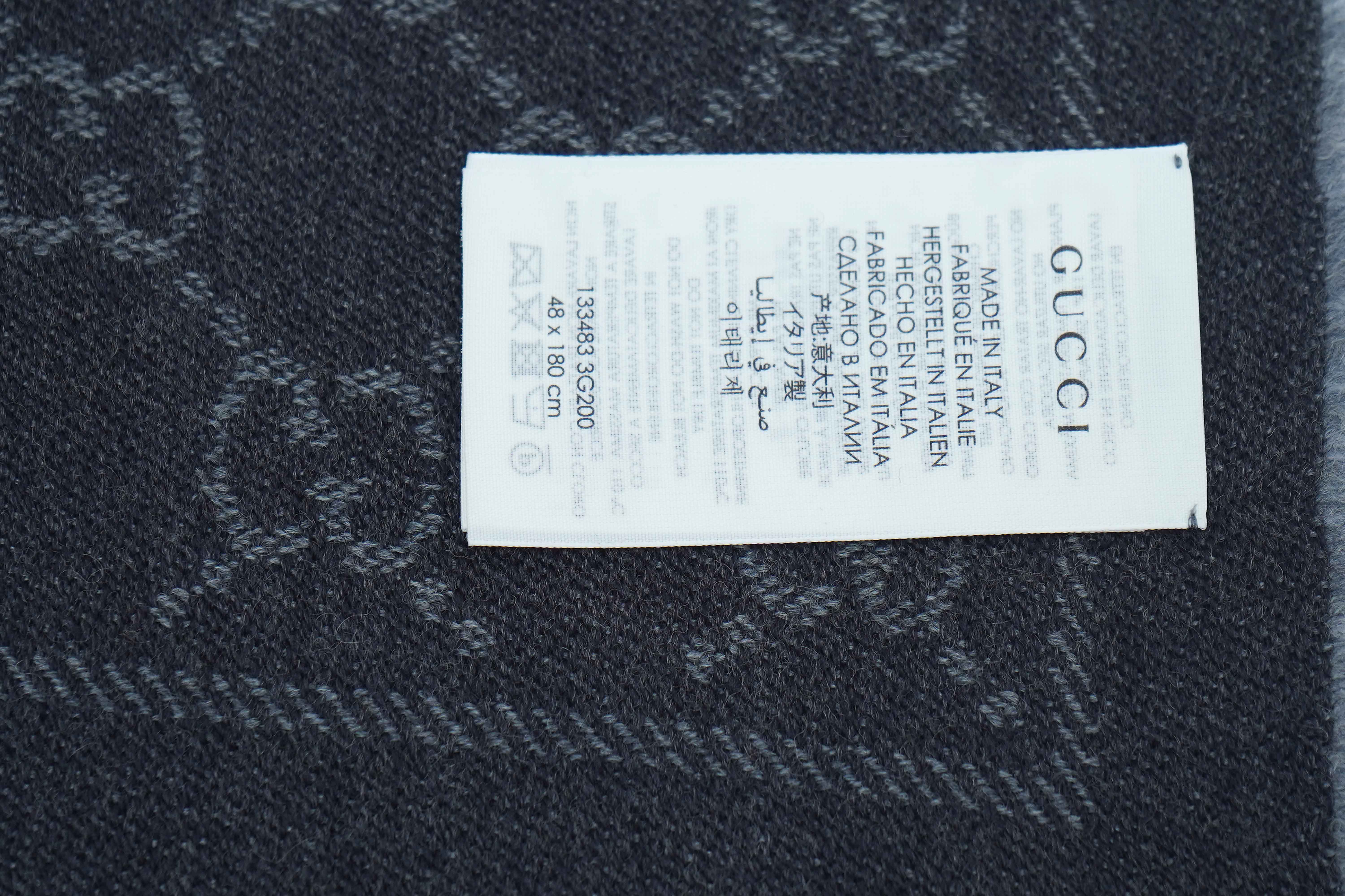 Gucci GG Jacquard Knitted Pattern Wool Grey Scarf (Pre-owned)
