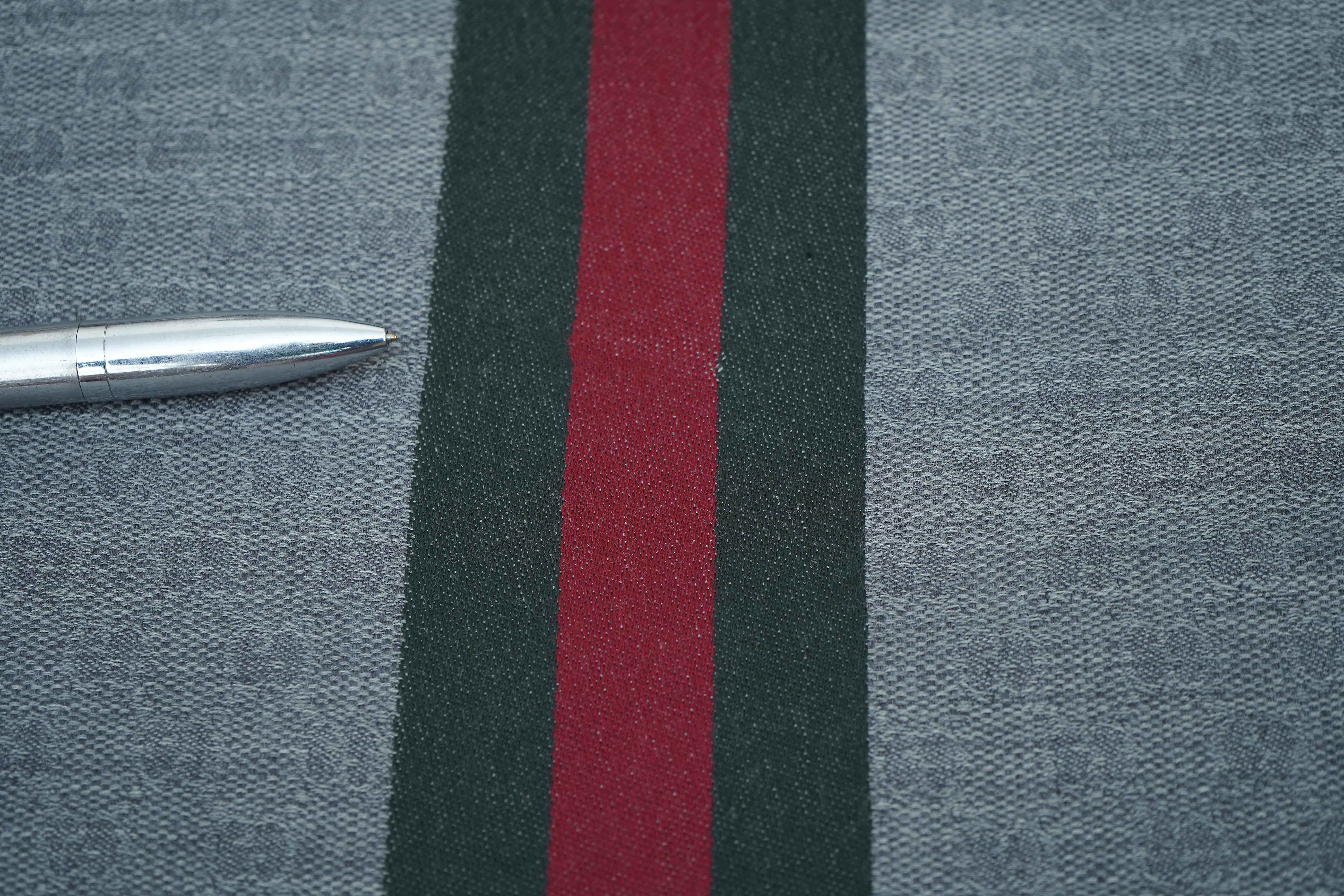 Gucci Grey Red Green Band Wool Silk Scarf (Pre-owned)
