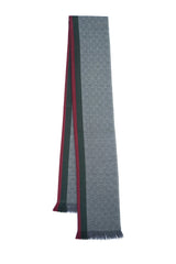 Gucci Grey Red Green Band Wool Silk Scarf (Pre-owned)
