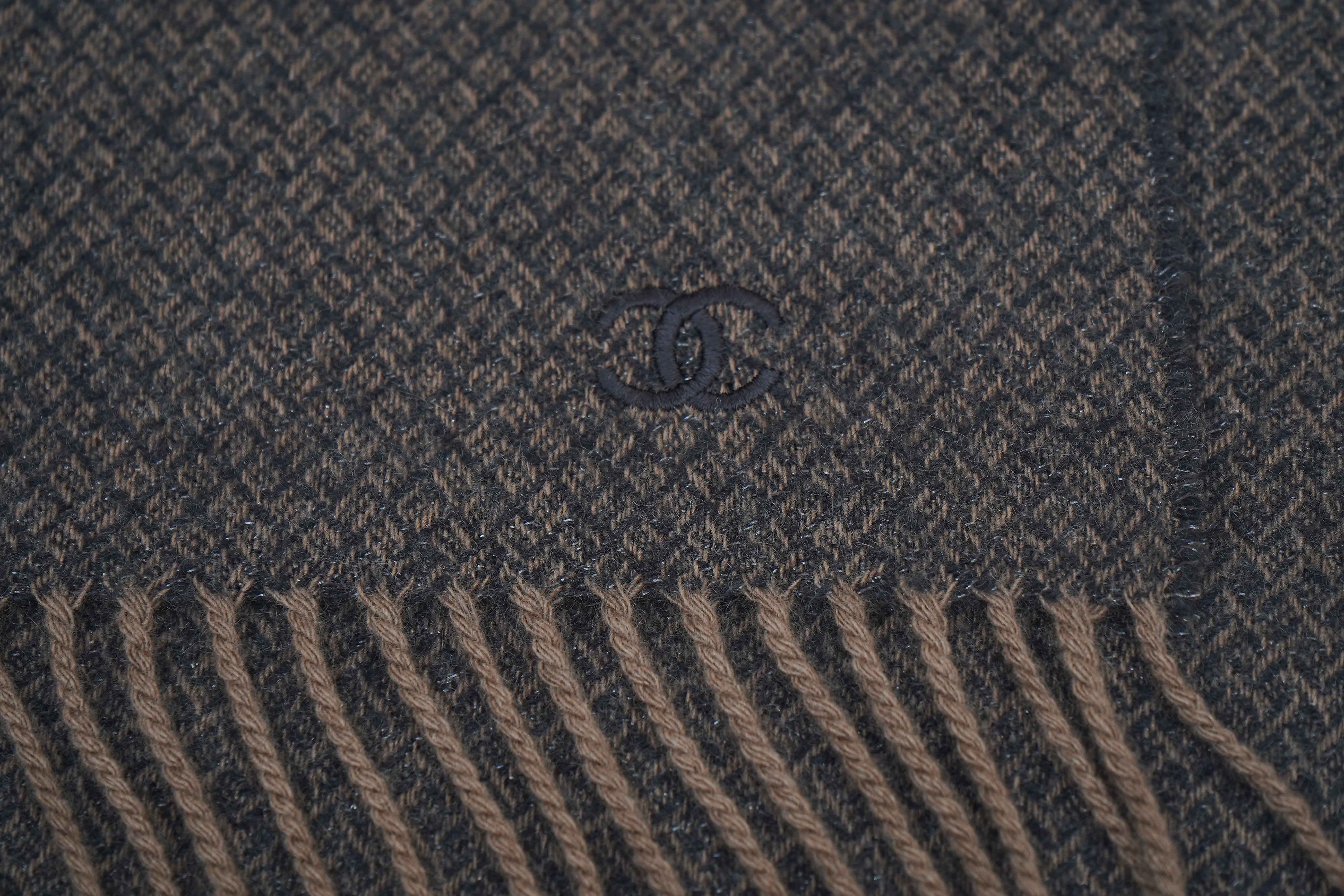 Chanel 2010s Fringed Check Logo Scarf (Pre-owned)