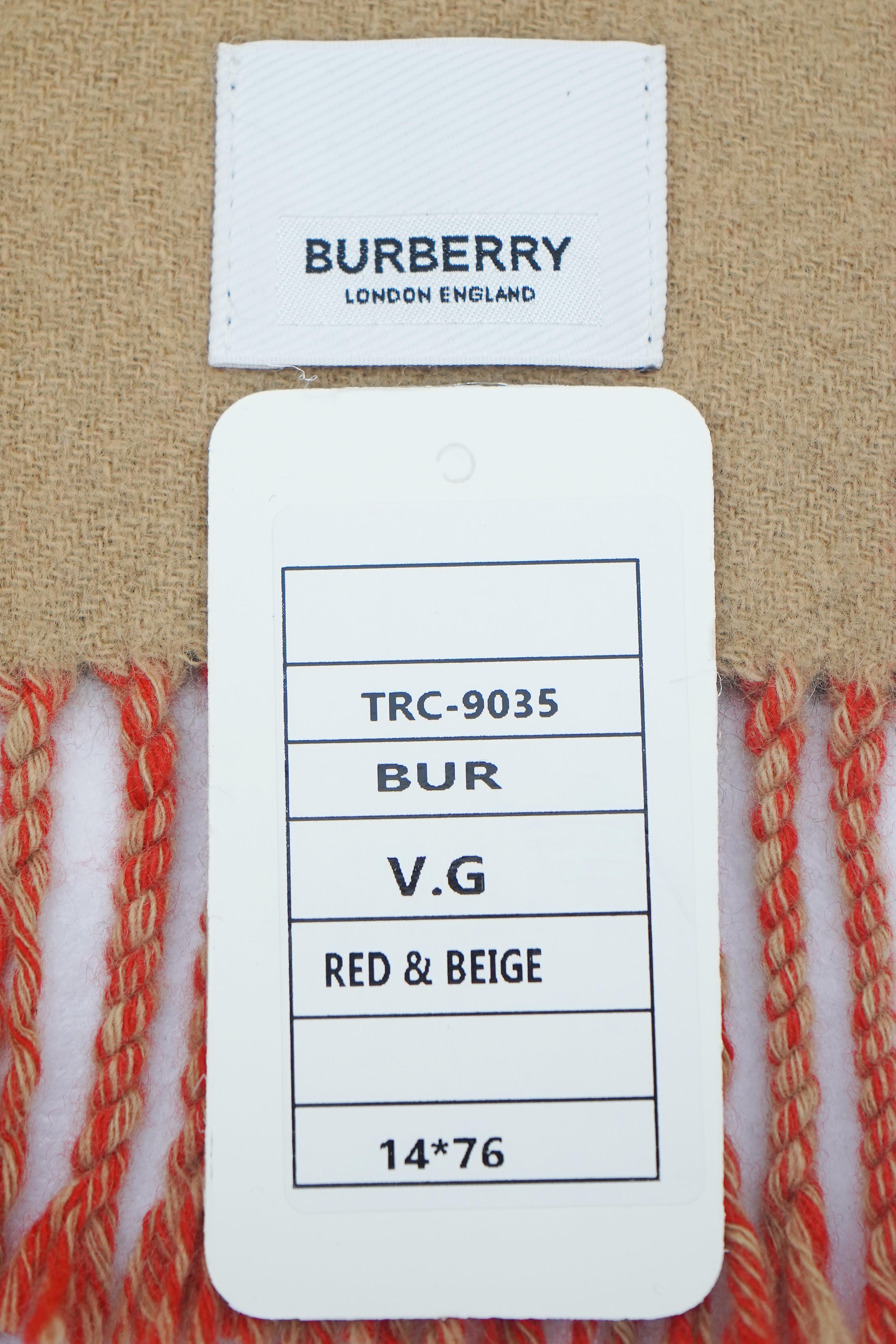 Burberry Red & Beige Reversible Check Cashmere Scarf (Pre-owned)