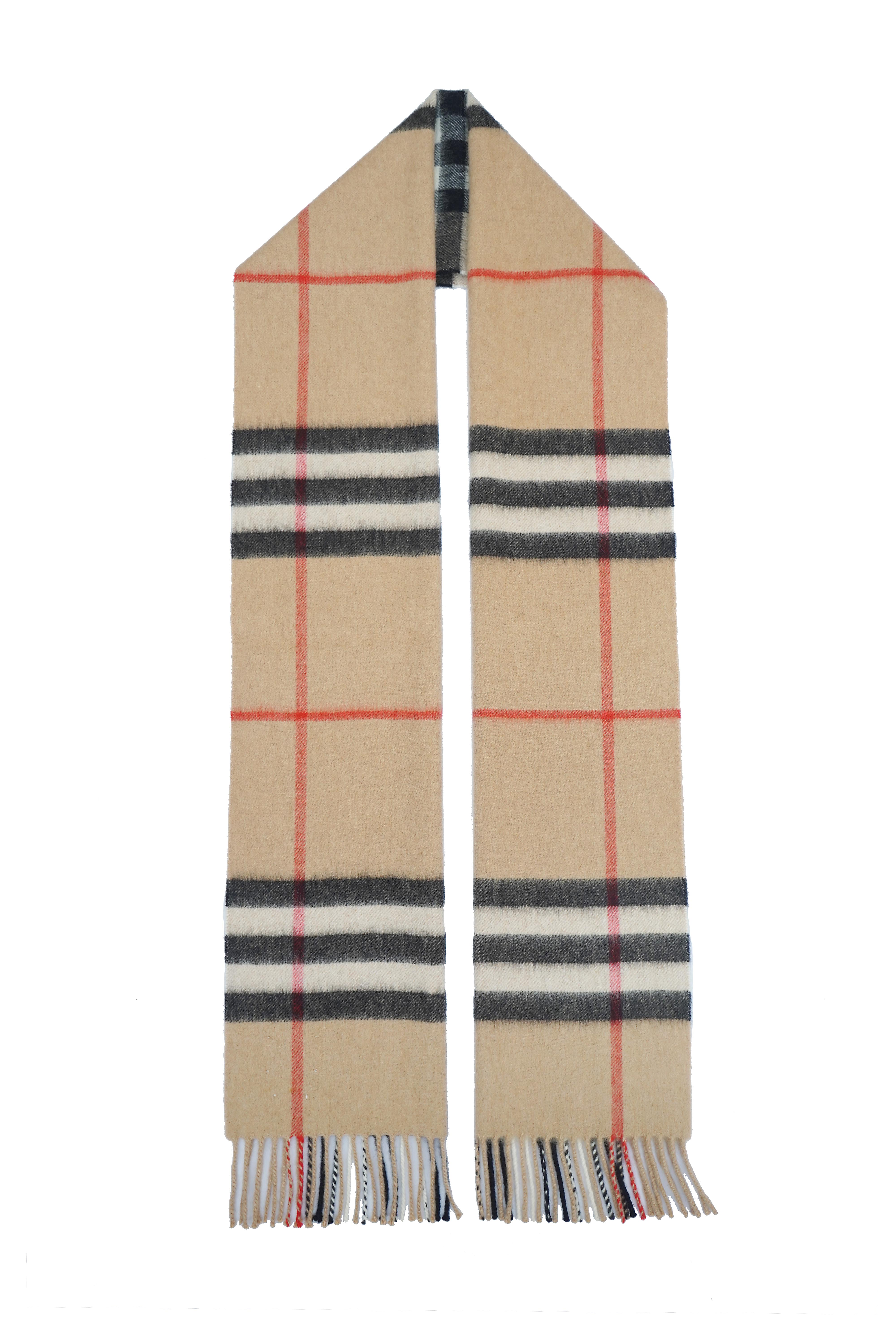 BURBERRY Beige Cashmere Check Scarf (Pre-Owned)