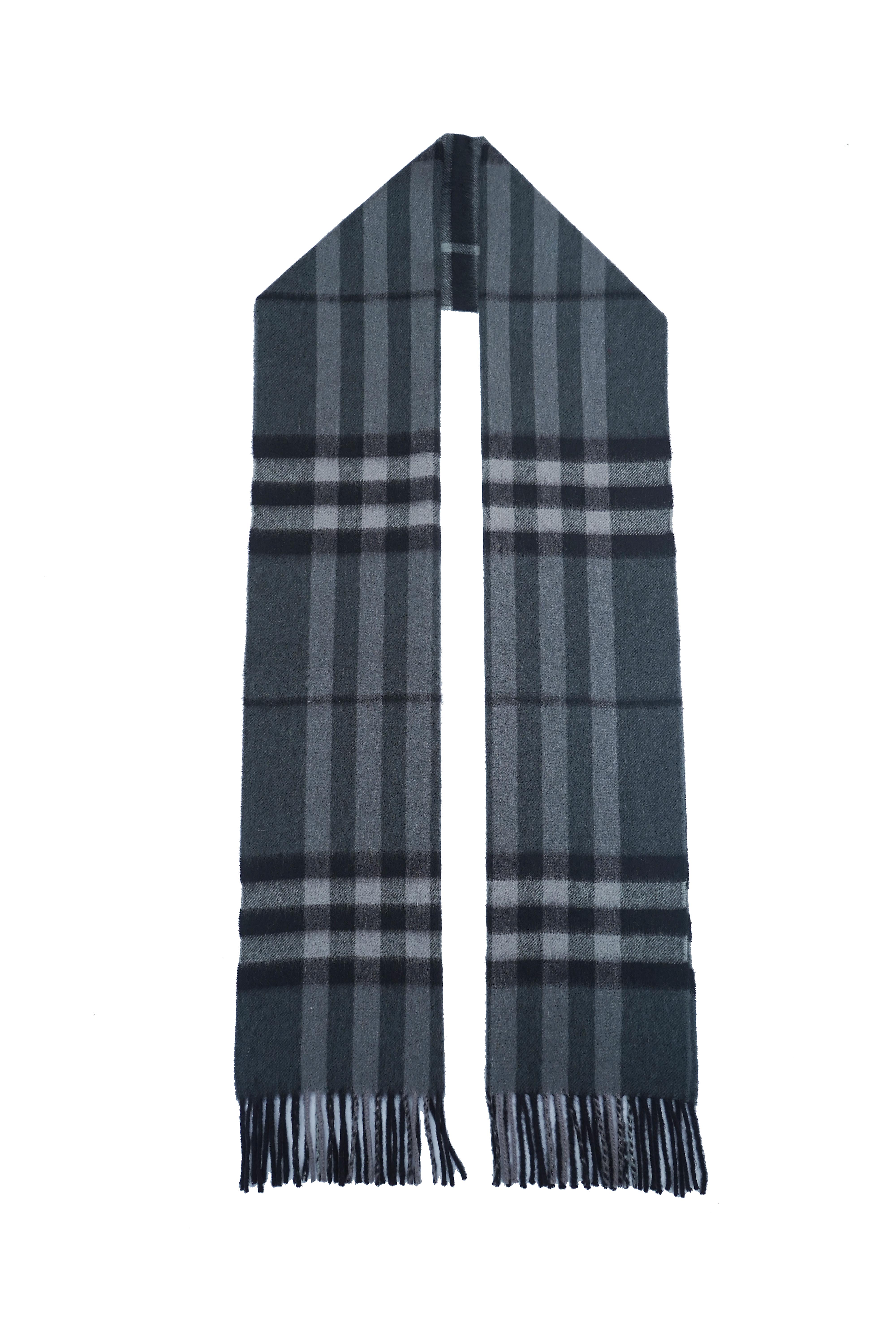 BURBERRY Check Cashmere Scarf Grey (Pre- Owned)