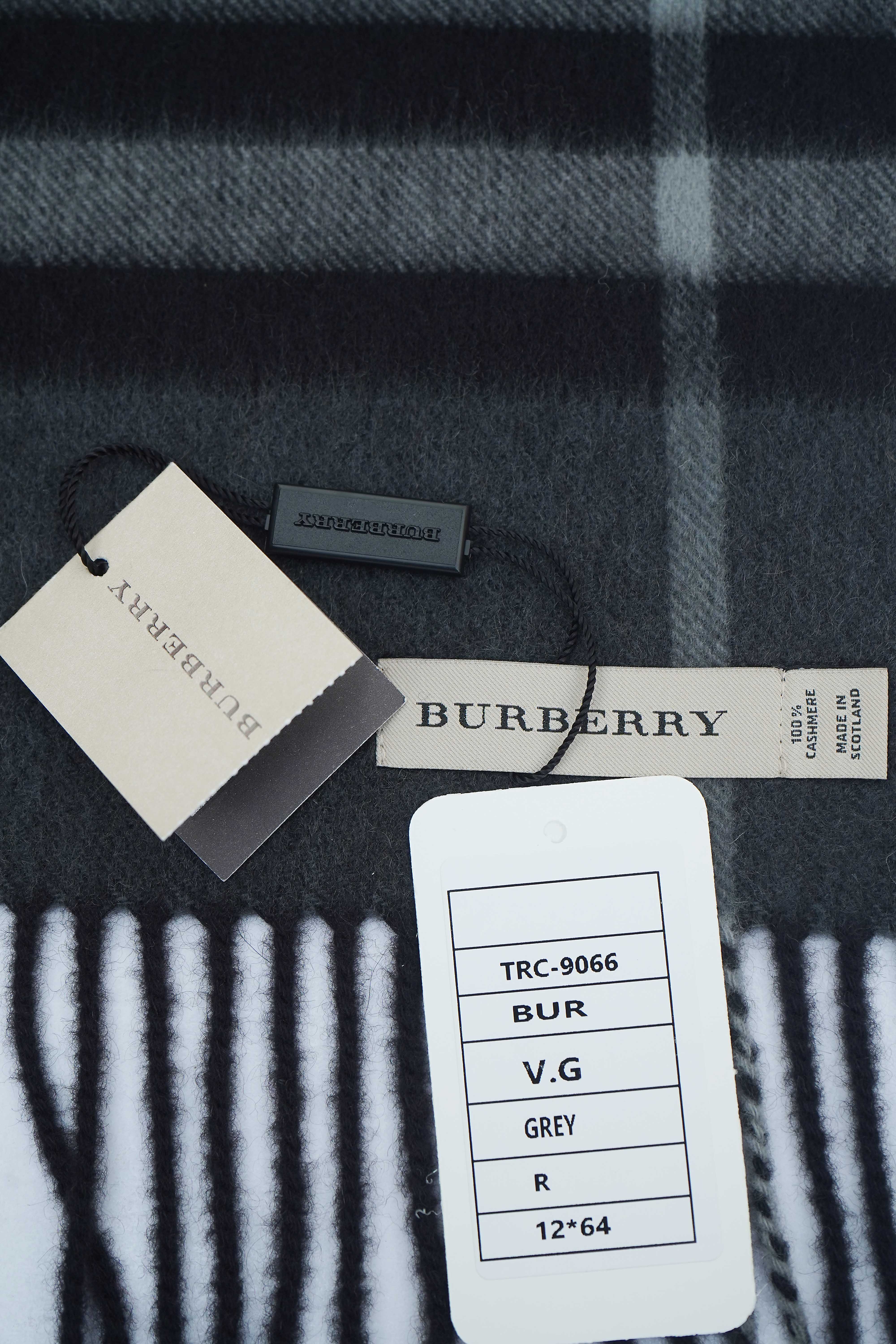 BURBERRY Check Cashmere Scarf Grey (Pre- Owned)