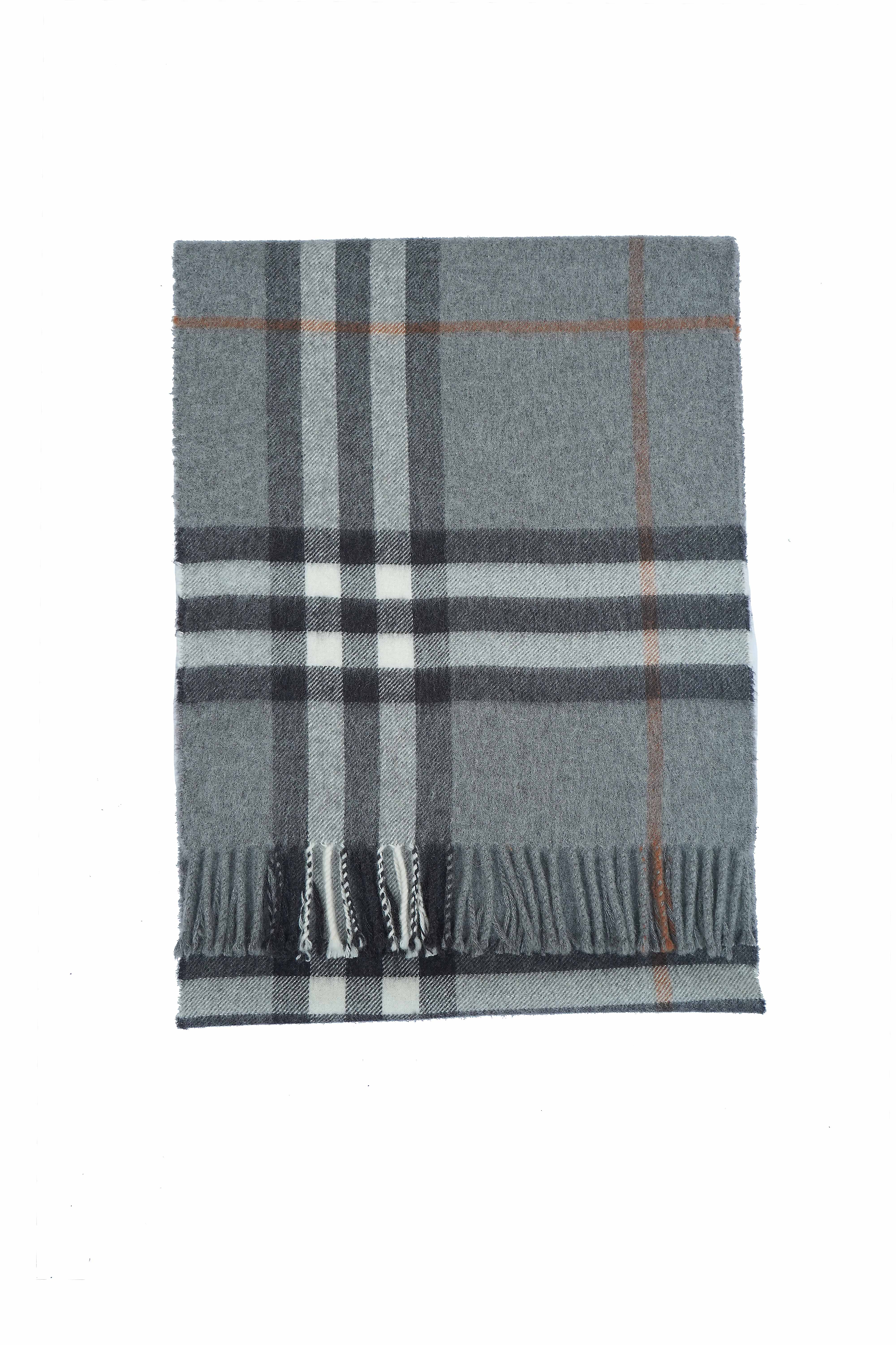 BURBERRY Grey Check Cashmere Scarf (Pre- Owned)