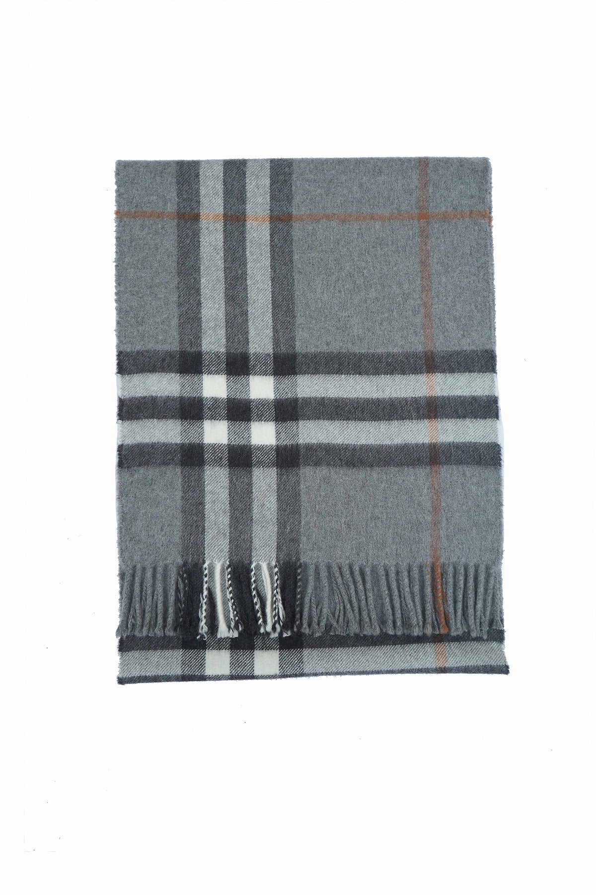 BURBERRY Grey Check Cashmere Scarf (Pre- Owned)