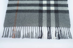 BURBERRY Grey Check Cashmere Scarf (Pre- Owned)