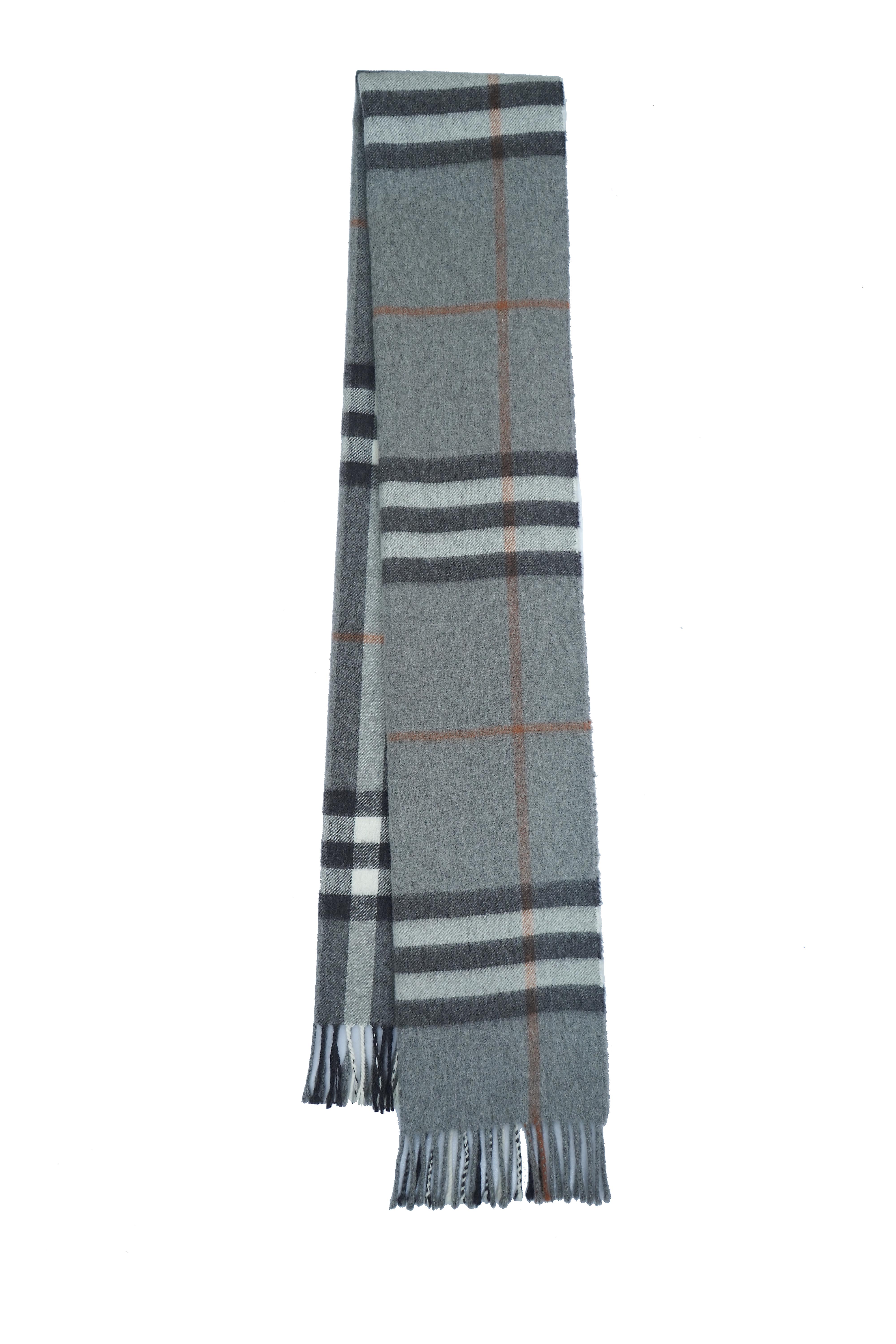 BURBERRY Grey Check Cashmere Scarf (Pre- Owned)