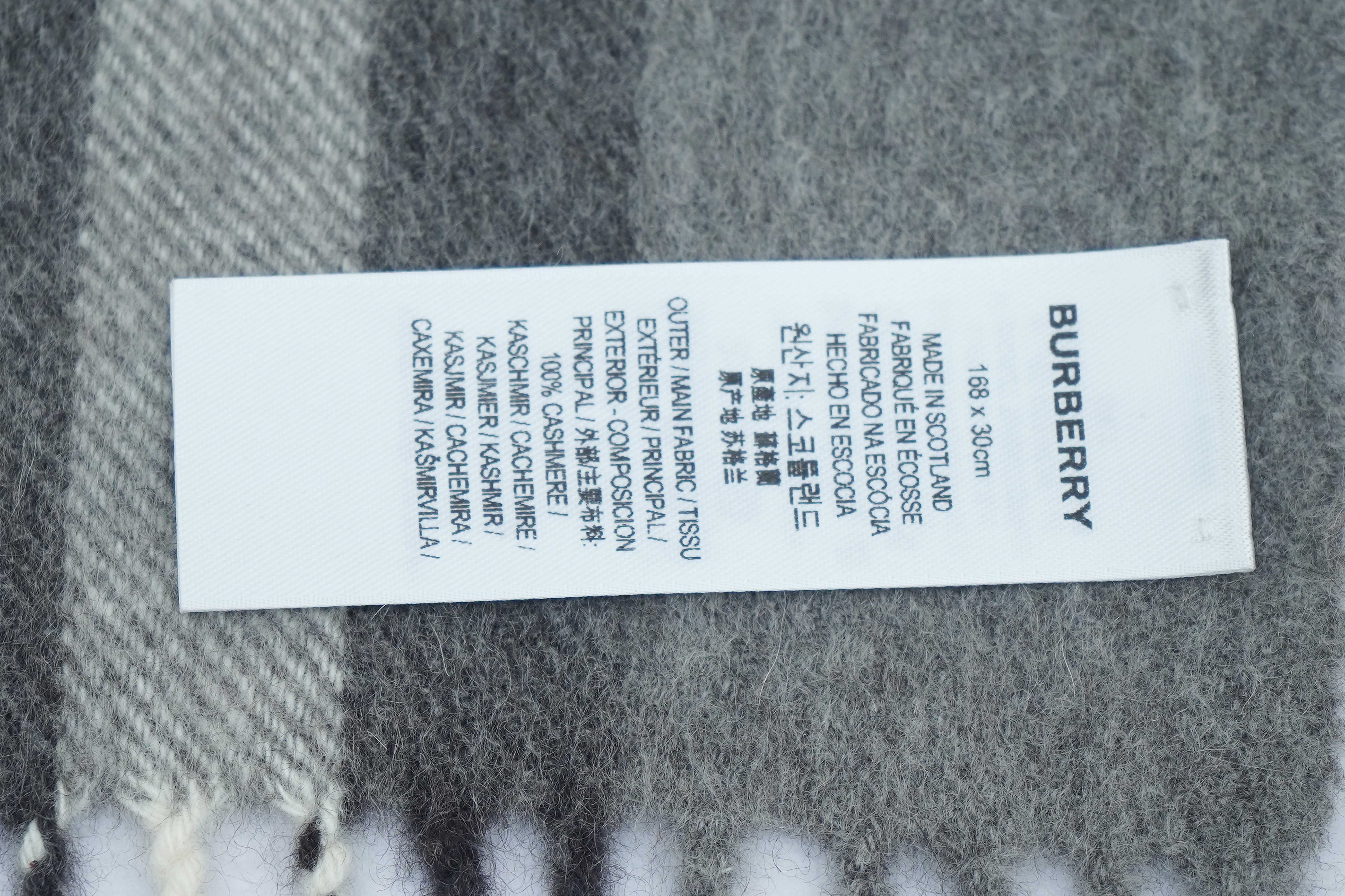 BURBERRY Grey Check Cashmere Scarf (Pre- Owned)