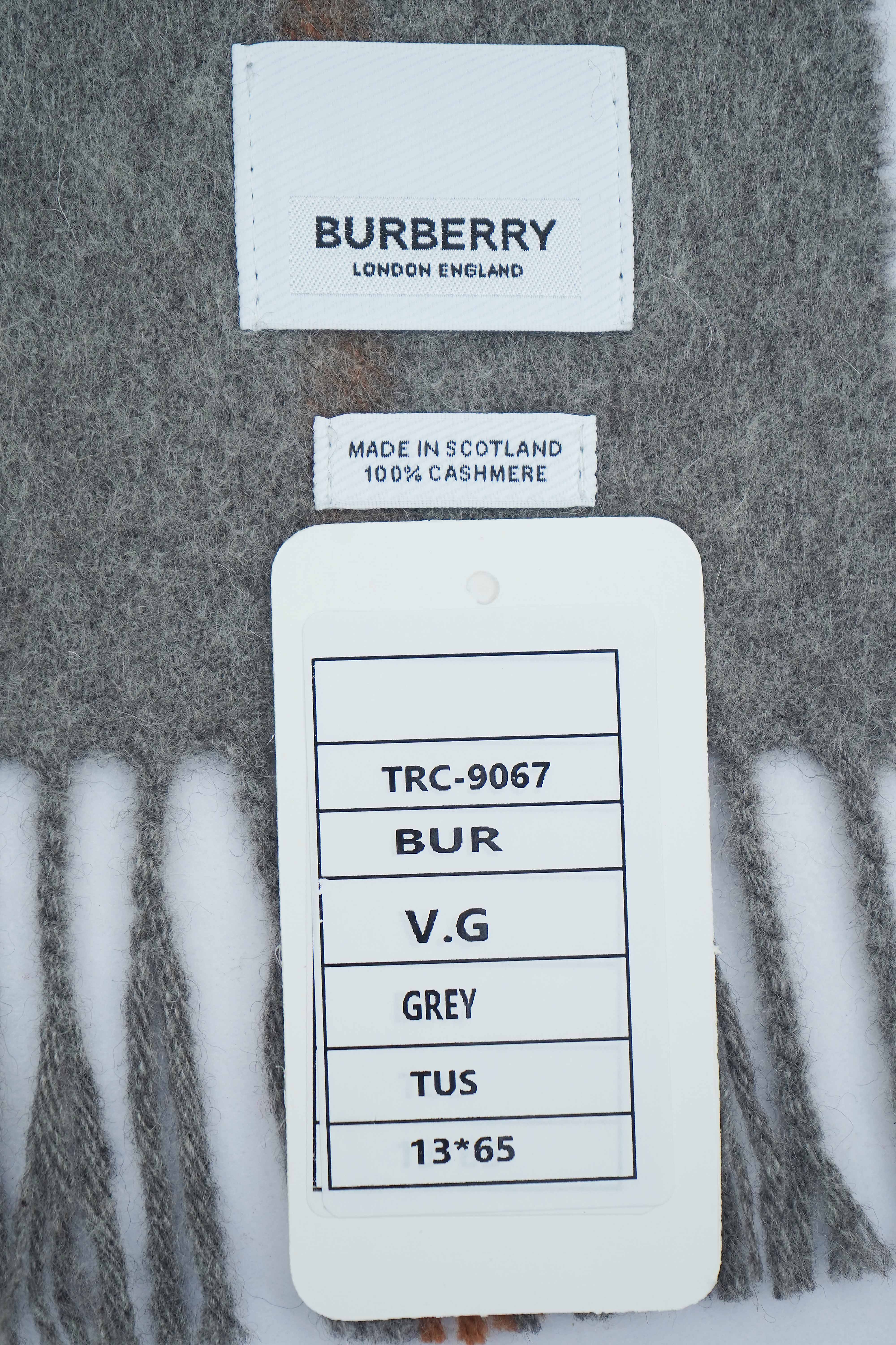 BURBERRY Grey Check Cashmere Scarf (Pre- Owned)